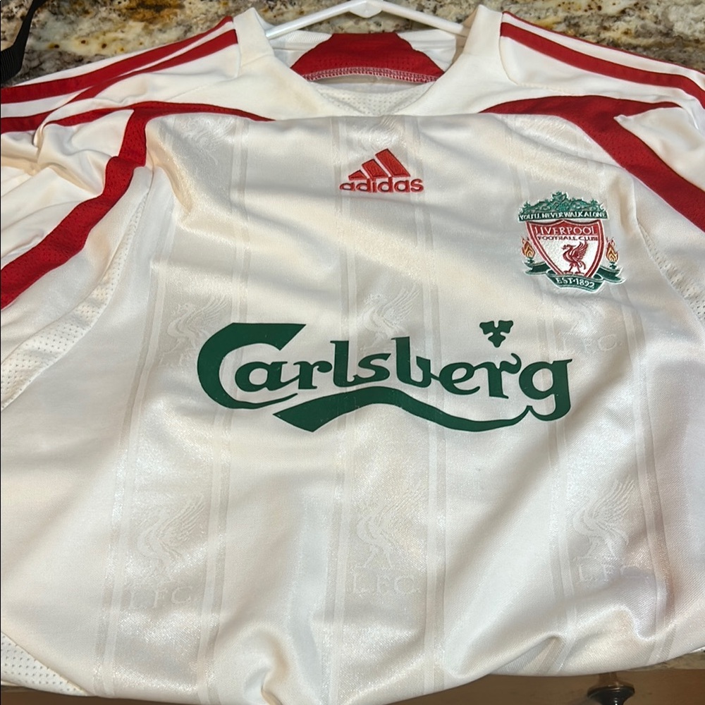 Adidas White and Red Liverpool Jersey
